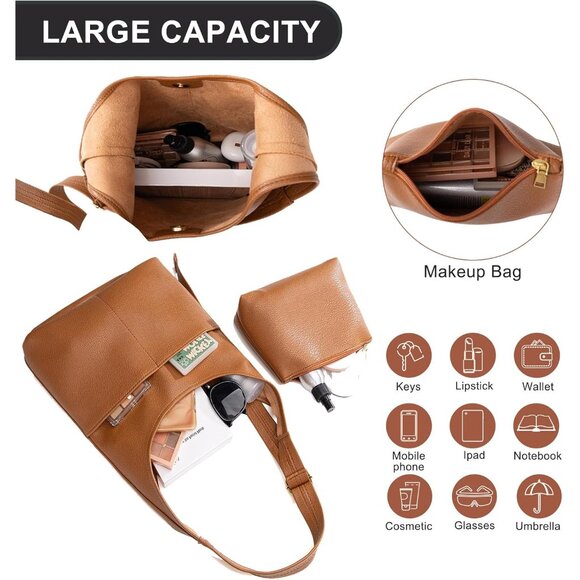 Soft Slouchy Hobo Handbag – Vegan Leather Tote with Detachable Pouch, Fall Style - Picture 3 of 7